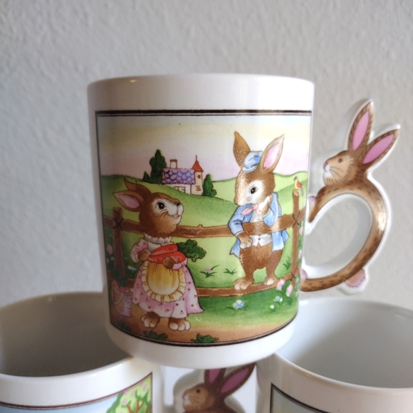 Vintage Set Of  3 Bunny/ Rabbit Coffee Tea Mugs With Bunny Handles Japan - Picture 2 of 7
